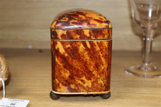 A Regency blond tortoiseshell tea caddy height 14cm